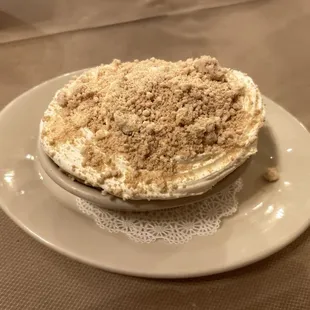 Peanut butter pie, don&apos;t get it&apos;s not pie it&apos;s vanilla pudding with some type of peanut butter crumble. Crust is good though.