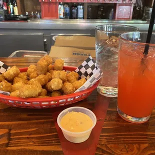 Tots, thousand island, vodka fruit drink and water!