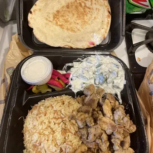 Chicken Shawarma with rice and cucumber salad