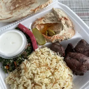 Skewer of Lamb Kebab with Hummus and Tabbouleh