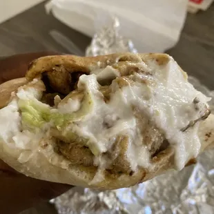 Chicken Shawarma Pita Pocket Lunch Special with extra garlic sauce!