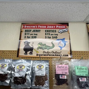 Price of Jerky and some of the flavors.