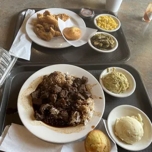 Fried fish and roast beef and gravy