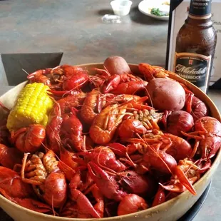 5 pounds of crawfish, deep fried pickles and beer. Heaven!!