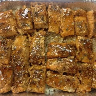 a close up of a pan of chicken and rice