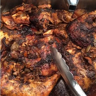 a close up of a chicken dish