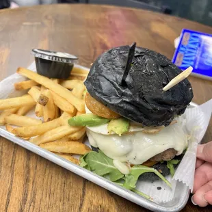 Cowboy burger with avocado instead of bacon.