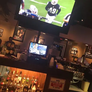 a television in a bar