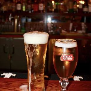 a glass of beer and a glass of beer