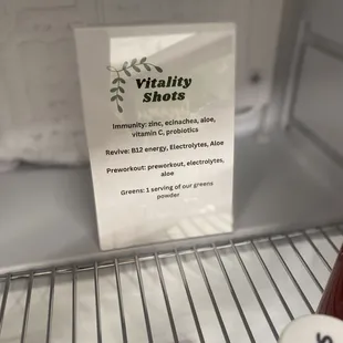 Vitality shots menu