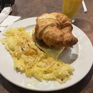 Croissant sandwich with sausage