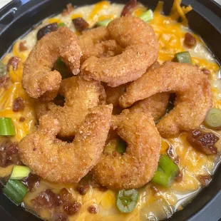 Dynamites fried shrimp n cheesy loaded grits