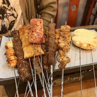 Skewers galore! Yummy, comes out relatively fast, and generally can't go wrong.