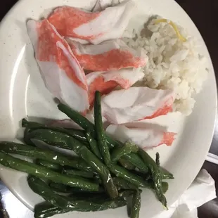 Crab Meat, White Rice, Buttered Asparagus