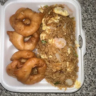 Jumbo shrimps with S.f + egg