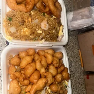 jumbo shrimp with shrimp fried rice add egg    sweet and sour chicken S.f