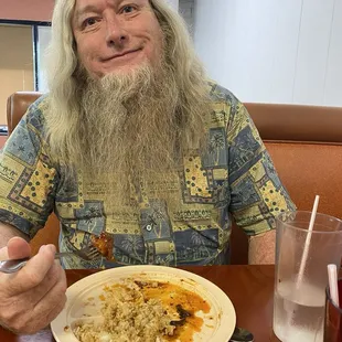 Husband with the remains of hot mustard.