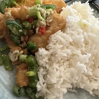 Salt Pepper Fish Fillet Over Rice