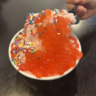 Baby Strawberry Snow w/ Strawberry Popping Boba + Sprinkles