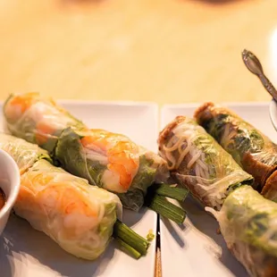 Salad rolls with shrimp and pork; salad rolls with lemongrass pork