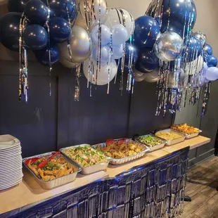 Tray crab ragoon eggrolls vietnamese chicken wings pepper salted squid pepper salted shrimp shaking beef shrimp &amp; garlic fried rice