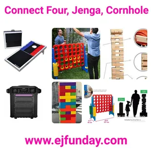 Rainy days? Games, Connect Four, Jenga, and Cornhole, also Bluetooth Speakers RSVP www.ejfunday.com