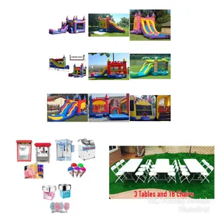 Combo Unit Party Package 
Bounce House with Slide attached 3 tables 18 chairs and a concession www.ejfunday.com