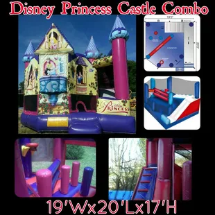 Disney Princess Castle Combo Bounce House with Slide, Hoop, and Obstacles