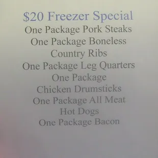 Weekly... changing specials to keep you busy cooking all that wonderful meat..