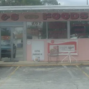 Look for the pink meat colored building!