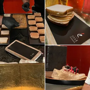 Foie Gras, Apple and Truffle Sammies! Glass shoe filled with truffles.