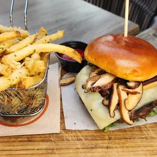 a burger and french fries