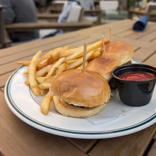 Wagyu Beef Sliders (meat, cheese, and bun only), with fries