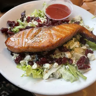 Salmon Salad with dried cranberries and blue cheese.