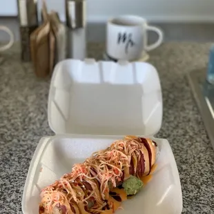 Lobster Roll  *I substituted the salmon &amp; eel with more tuna and topped with spicy crab. 10/10 recommend!