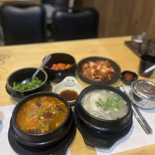 a variety of dishes on a table