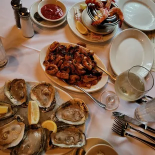 Grilled Octopus, Shrimp, Oysters (the biggest I've ever seen)