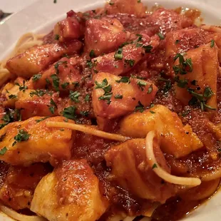 Spaghetti Arrabbiata with Chilean Sea Bass