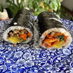 Mushroom Kimbab and Spicy Squid Kimbab