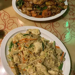 Singapore Noodles with chicken + Pad Kee Mow with chicken