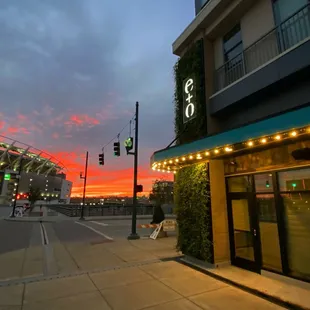 e and O Kitchen the Banks with Paul Brown stadium in background