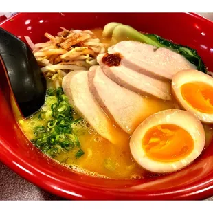 Spicy Chicken Ramen (Mid) @ E Ramen.Chicago, Sushi Rolls Authentic Japans Ramen etc.Nice Clean Quiet Place.Dine In Delivery TakeOut.Cool!