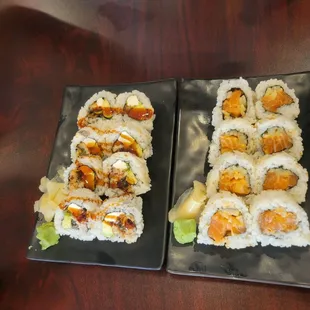 Yum Yum Roll (left) and Spicy Salmon Roll (right)