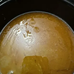Bowl of tasteless peanut sauce. Ordered it with chicken, didn&apos;t have anything but turkey bones inside. Buyers beware....
