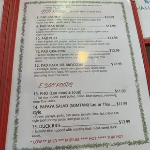 the menu for the restaurant