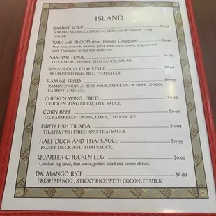 a menu on a table