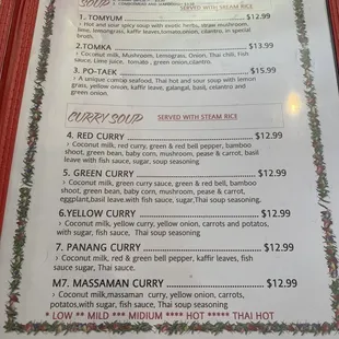 the menu for the restaurant