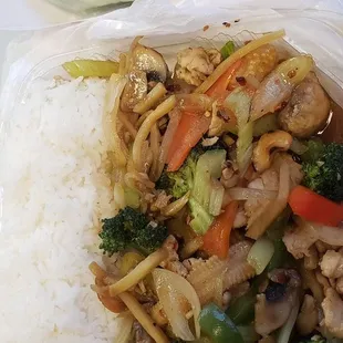 #32 pad himapaah with chicken and added extra veggies and an order of garden rolls.