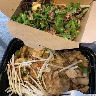 Beef salad and pad se ew with chicken
