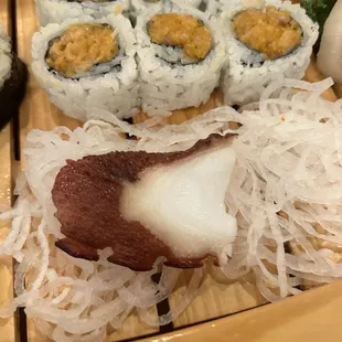 The octopus was not chewy and was pleasant.